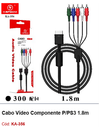 Cabo Vídeo Componente P/PS3 1.8m R$ 6,75 PCS/CX:300