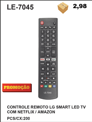 CONTROLE REMOTO LG SMART LED TV COM NETFLIX / AMAZON 200pç=2,98$