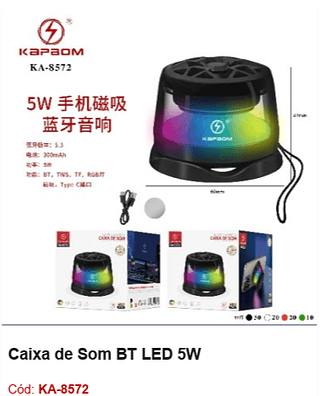 Caixa de Som BT LED 5W R$20,7 PCS/CX:100
