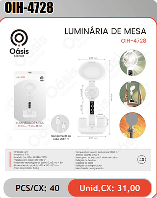 LUMINARIA DE MESA PCS/CX: 40 Unid.CX: 31,00