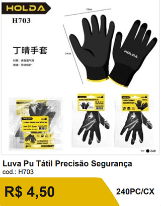 Luva Pu Tátil Precisão Segurança R$ 4.05 240PC/CX