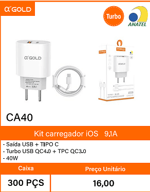 Kit carregador iOS 9.1A - Caixa 300 PCS Preco Unitario 16,00