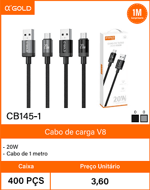 Cabo de carga V8 Caixa 400 PCS Preco Unitario 3,60