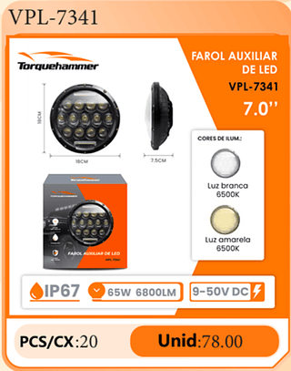 FAROL AUXILIAR DE LED 7.0" PCS/CX:20 Unid:78.00