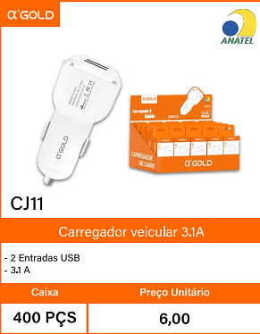 Carregador veicular 3.1A Caixa 400 PCS Preco Unitario 6,00