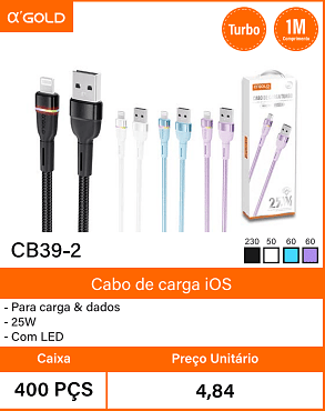 Cabo de carga iOS - Caixa 400 PCS Preco Unitario 4,84