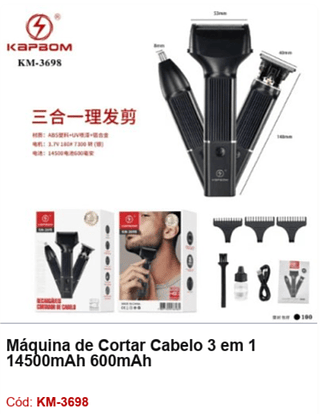 Máquina de Cortar Cabelo 3 em 1 14500mAh 600mAh R$ 36 PCS/CX:100