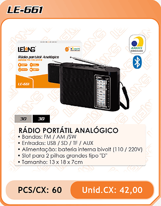 RÁDIO PORTÁTIL ANALÓGICO 60PÇ=42$