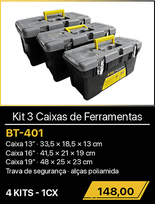 Kit 3 Caixas de Ferramentas 4KITS R$148,00