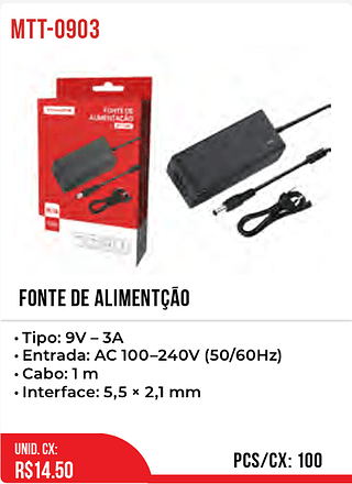 FONTE DE ALIMENTÇÃO 9V-3A 100pç=14,5$