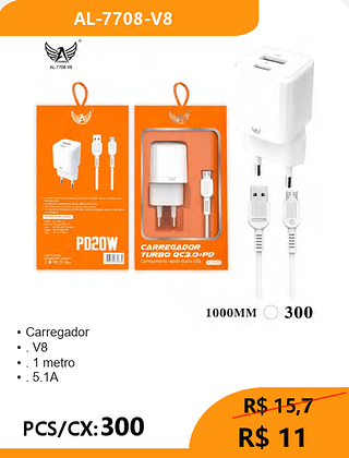 Carregador V8 PCS/CX:300 R$ 11