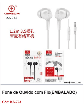 Fone de Ouvido com Fio R$2,25 PCS/CX:1000