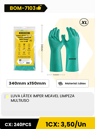 LUVA LATEX IMPER MEAVEL LIMPEZA MULTIUSO CX: 240PCS 1CX: 3,50/Un