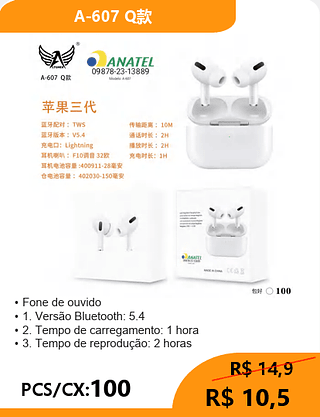 FONE BLUETOOTH PCS/CX:100 R$10,5