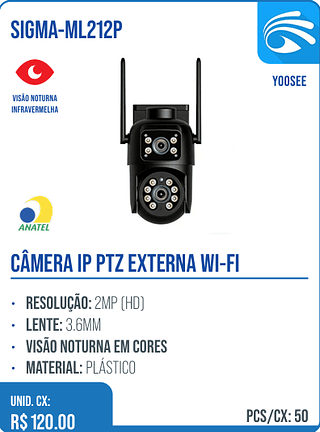 CÂMERA IP PTZ EXTERNA WI-FI UNID. CX: R$ 120.00 PCS/CX: 50