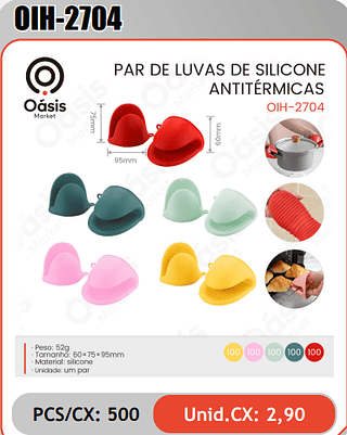 PAR DE LUVAS DE SILICONEANTITERMICAS PCS/CX:500 Unid.CX: 2,90