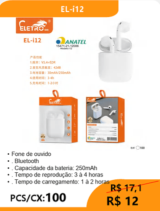 FONE BLUETOOTH PCS/CX:100 R$12