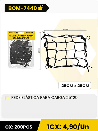 REDE ELÁSTICA PARA CARGA 25*25 CX: 200PCS 1CX: 4,90/Un