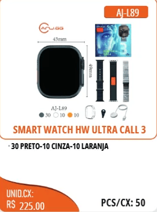 SMART WATCH HW ULTRA CALL 3 UNID.CX: RS 225.00 PCS/CX:50