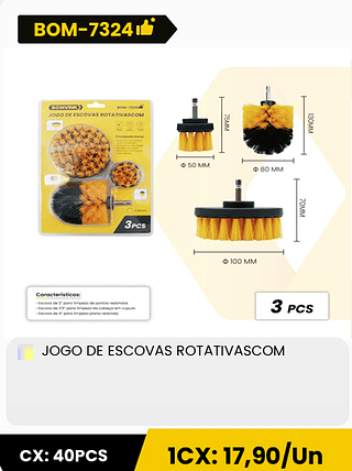 JOGO DE ESCOVAS ROTATIVASCOM CX: 40PCS 1CX: 17,90/Un