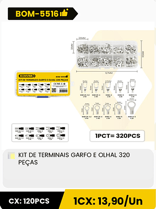KIT DE TERMINAIS GARFO E OLHAL 320 PEÇAS CX: 120PCS 1CX: 13,90/Un