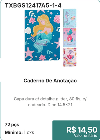 Caderno De Anotação 72 pçs R$ 14.50