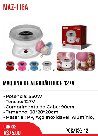 Máquina De Algodão Doce 127v 12PÇ=75$