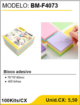 Bloco adesivo 100Kits/CX Unid.CX: 5,50