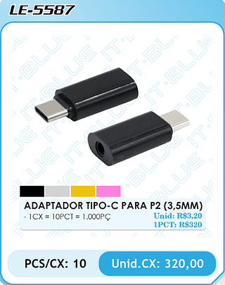 ADAPTADOR TIPO-C PARA P2 (3,5MM) PCS/CX: 10 Unid.CX: 320,00
