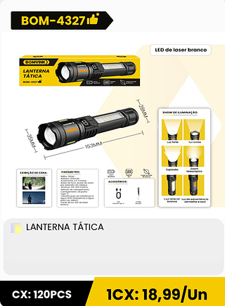 LANTERNA TÁTICA CX: 120PCS 1CX: 18,99/Un