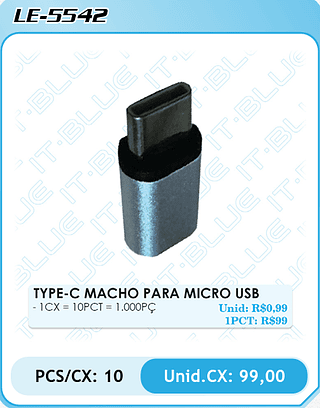 TYPE-C MACHO PARA MICRO USB PCS/CX: 10 Unid.CX: 99,00