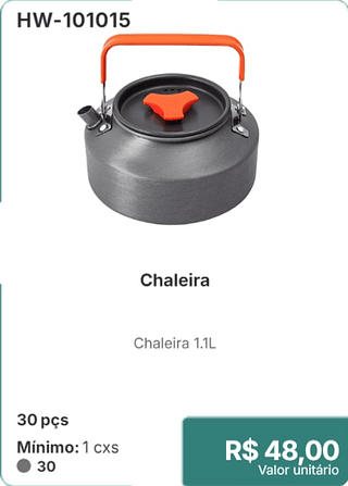 Chaleira 30 pçs R$ 48,00
