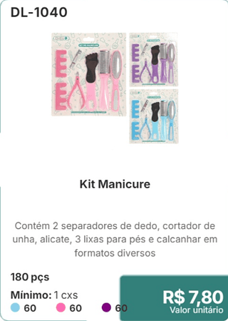 Kit Manicure 180 pçs R$ 7.80