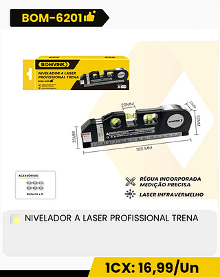 NIVELADOR A LASER PROFISSIONAL TRENA CX: 80PCS 1CX: 16,99/Un