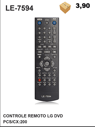 CONTROLE REMOTO LG DVD 200PÇ=3,9$