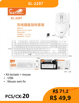 KIT TECLADO E MOUSE PCS/CX:20 R$49,9