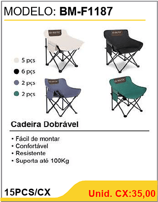 Cadeira Dobrável 15PCS/CX Unid. CX:35,00