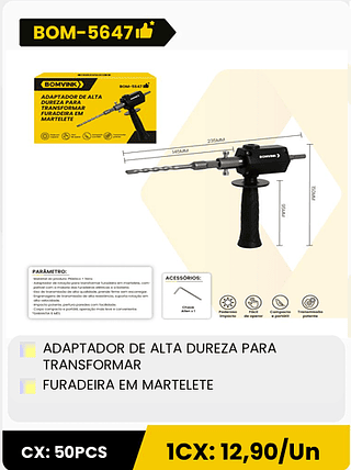 ADAPTADOR DE ALTA DUREZA PARA TRANSFORMAR FURADEIRA EM MARTELETE CX: 50PCS 1CX: 12,90/Un