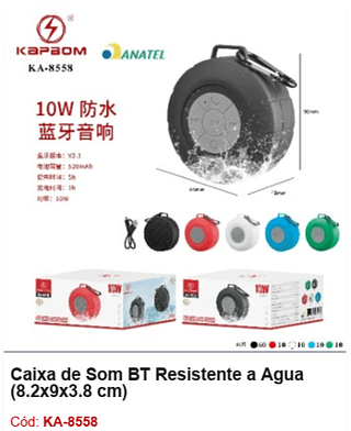 Caixa de Som BT Resistente a Água R$12,6 PCS/CX:100