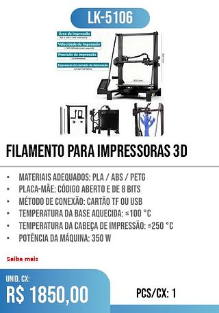 FILAMENTO PARA IMPRESSORAS 3D PCS/CX: 1 r$ 1850,00