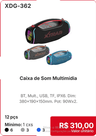 Caixa de Som Multimídia 12 pçs R$ 310.00