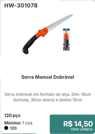 Serra Manual Dobrável 120 pçs R$ 14,50