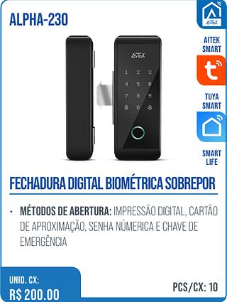 FECHADURA DIGITAL BIOMÉTRICA SOBREPOR UNID. CX: R$ 200.00 PCS/CX: 10