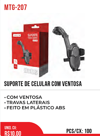 SUPORTE DE CELULAR COM VENTOSA 100pç=10$