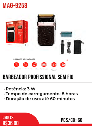 BARBEADOR PROFISSIONAL SEM FIO 60pç=36$