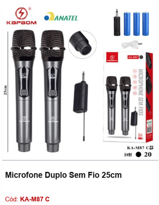Microfone Duplo sem Fio ate 30 metros R$ 79,2 PCS/Cx: 30