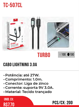 Cabo Lightning 3.0A 200pç=7,7$