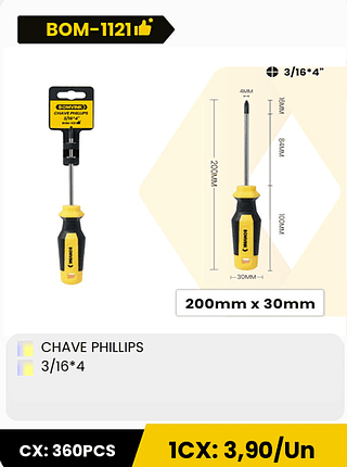 CHAVE PHILLIPS 3/16*4 CX: 360PCS ICX: 3,90/Un
