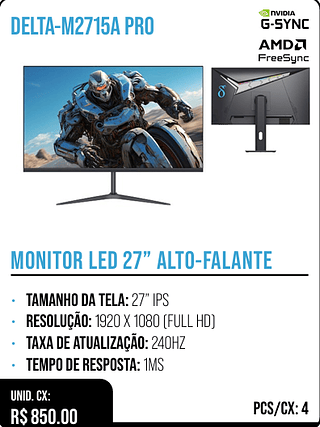 MONITOR LED 27” ALTO-FALANTE UNID. CX: R$ 850.00 PCS/CX: 4