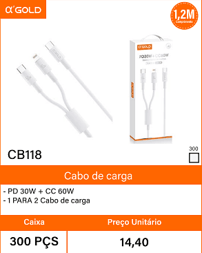 Cabo de carga - Caixa 300 PCS Preco Unitario 14,40